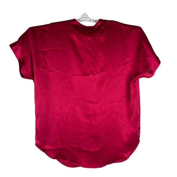 Erika Taylor Intimates Womens Red Satin Button-Up Short Sleeve Blouse Size L - Picture 2 of 4